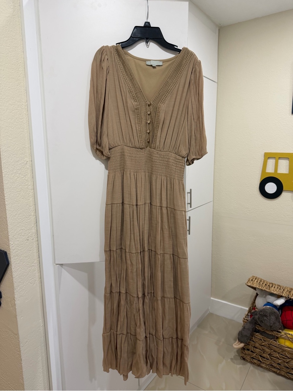 Boho Tiered V-Neck Maxi Dress in Taupe